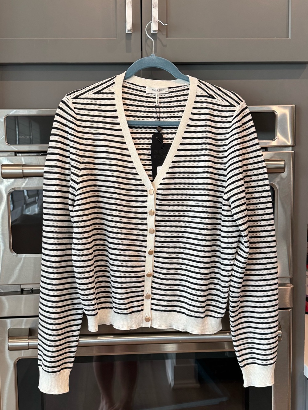 NWT Rag and Bone (XL)Striped Black and White V-Neck Button-Front Cardigan